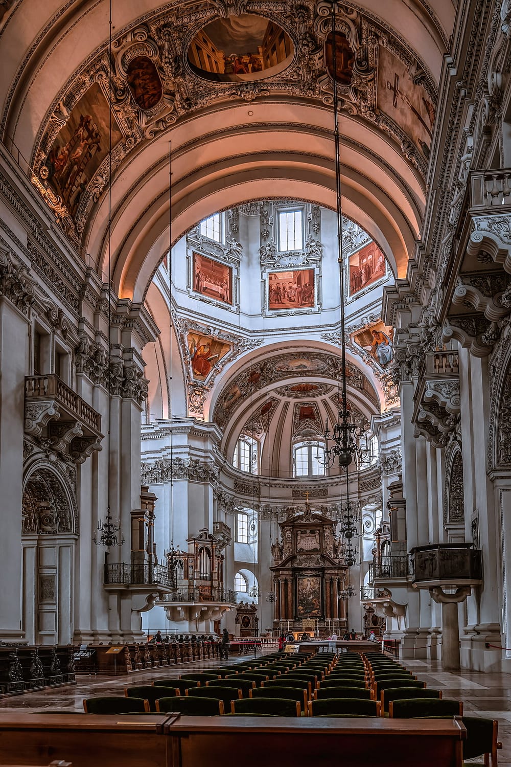 White marble interior inside Salzburg Cathedral