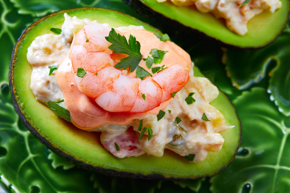Avocado with shrimps tapas