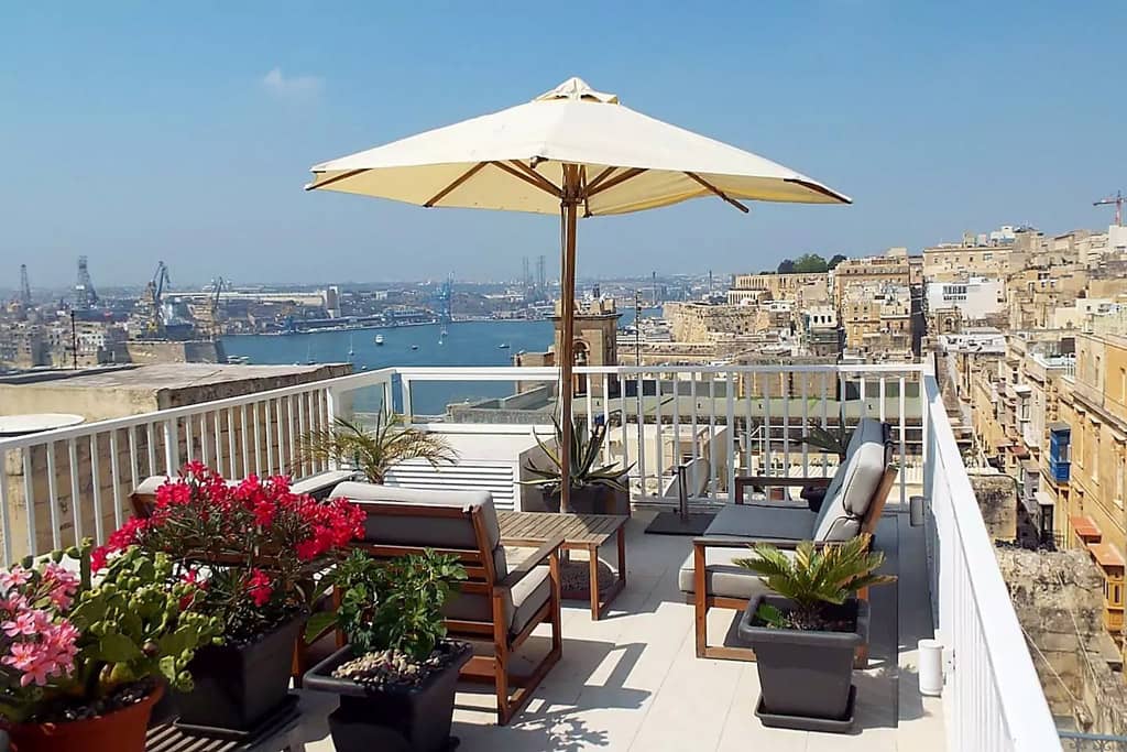 Rooftop terrace with harbor views