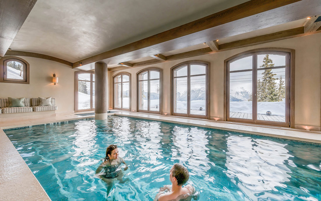 Indoor pool overlooking the Alps