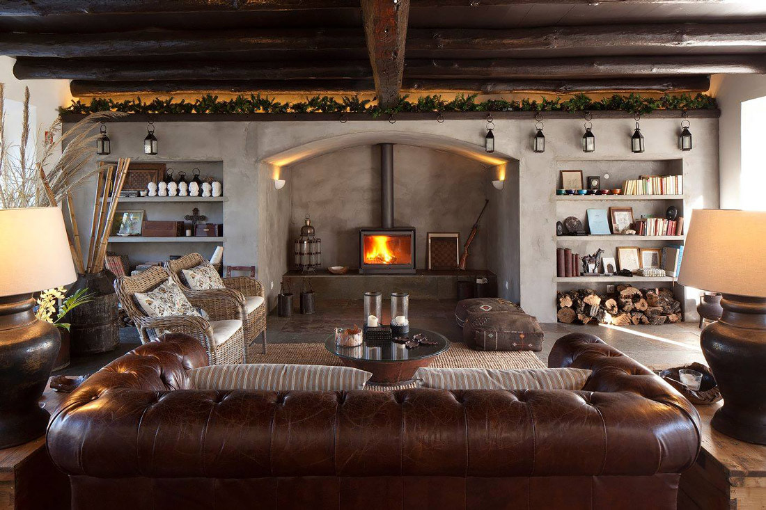 Beautiful living room with open fire