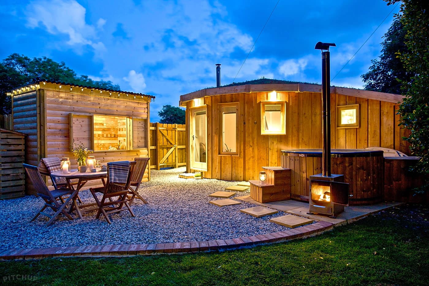 Yurt-shaped wooden cabin