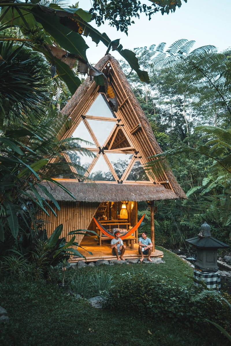A-frame bamboo cabin in the jungle