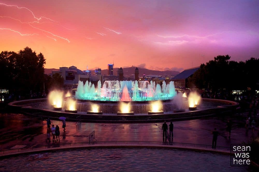 Colorful fountain in Barcelona