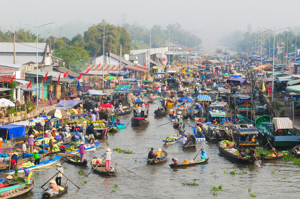 Floating market in Mekong Delta