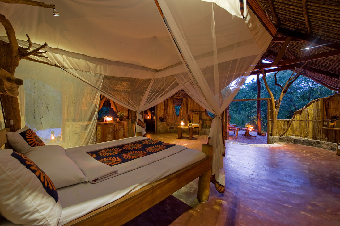 Wooden four-poster bed