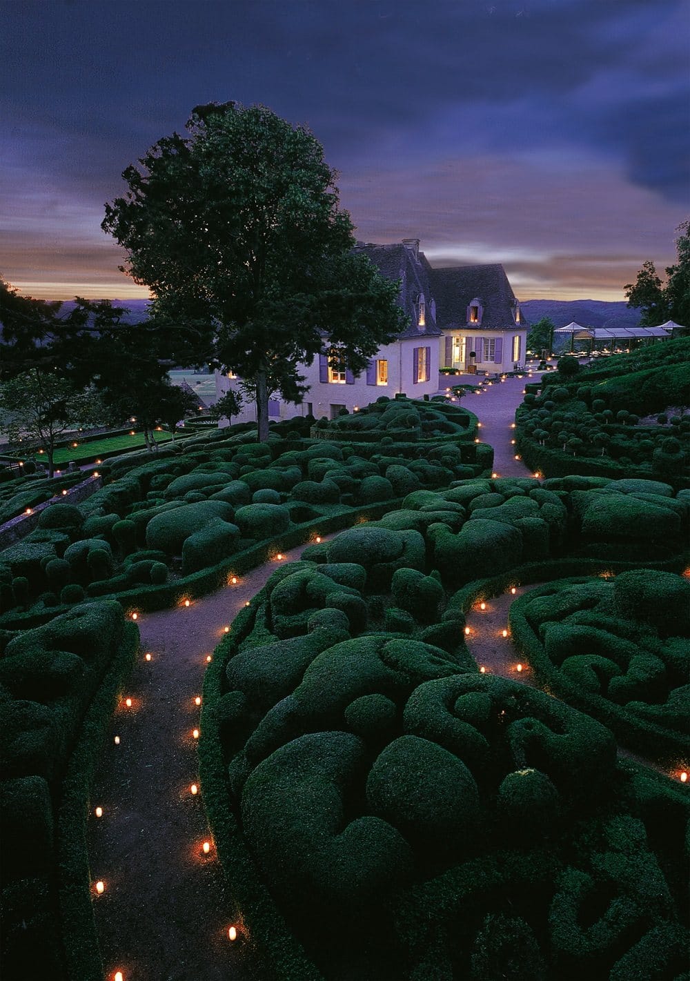 Garden lit by candles