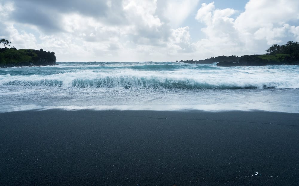 Black sand beach in Maui