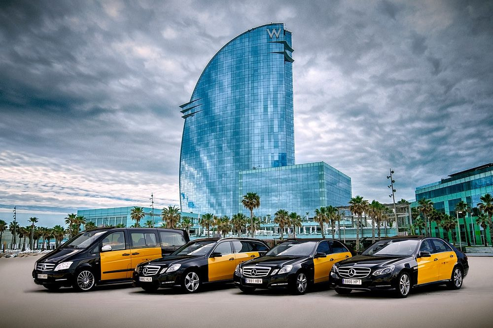 Yellow and Black Taxis in Barcelona