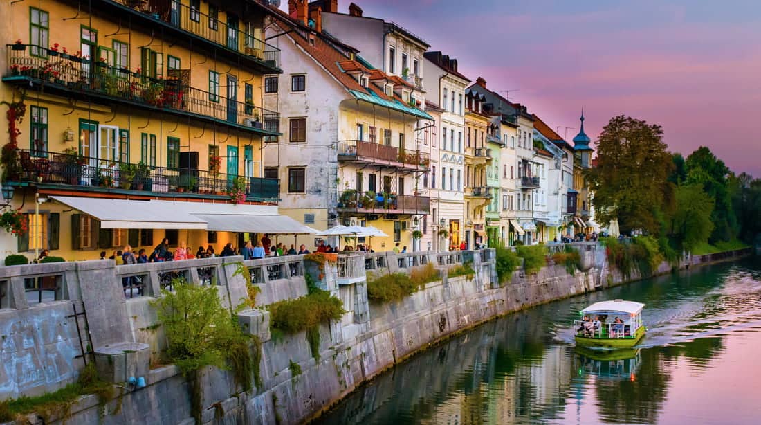 Riverfront terraces in Ljubljana