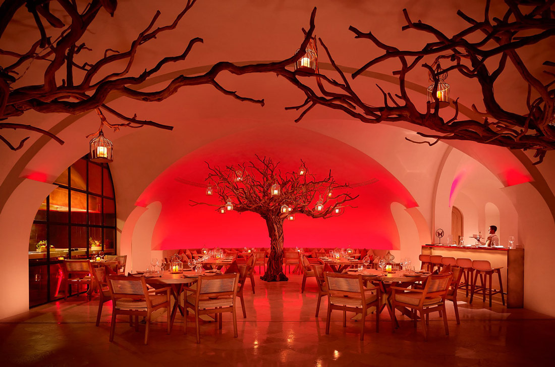 Restaurant with sculptural trees