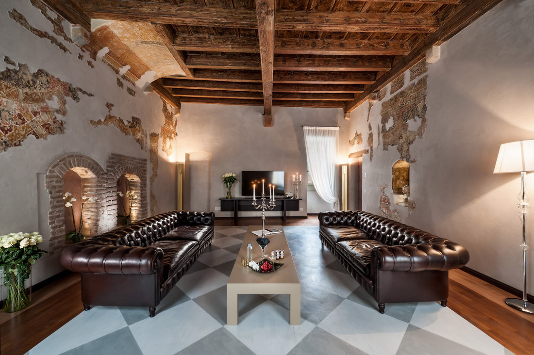 Living room with exposed beams