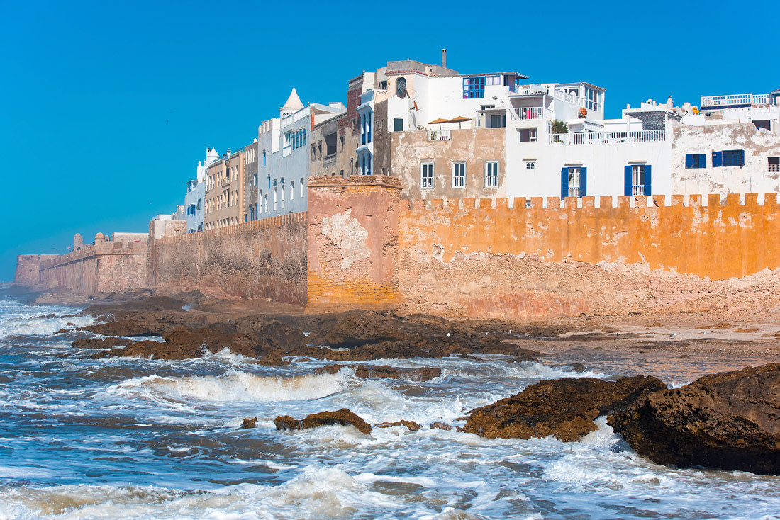 Whitewashed port town in Morocco