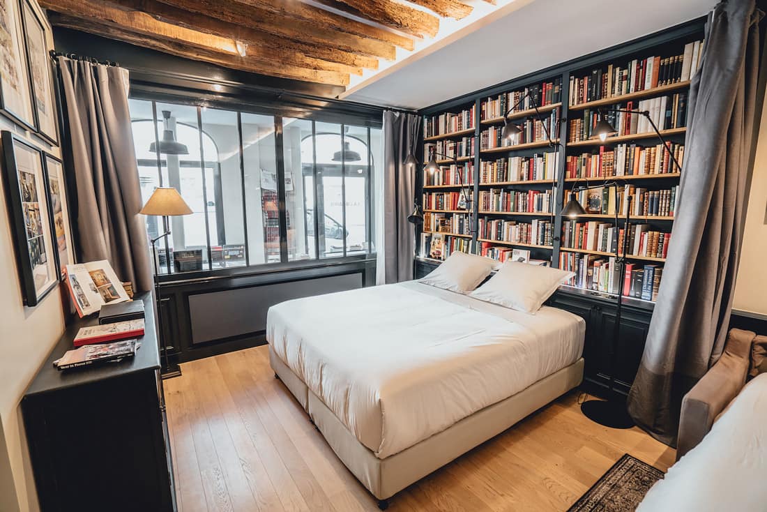 Former bookstore turned hotel room