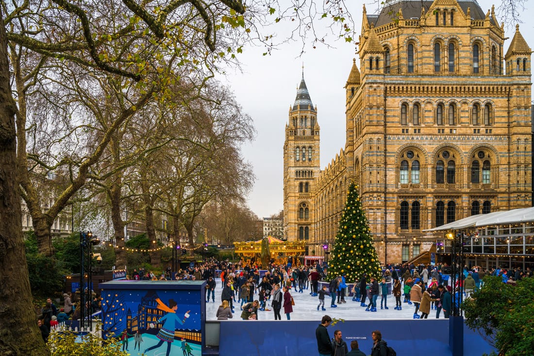 Ice rink and Christmas tree in London