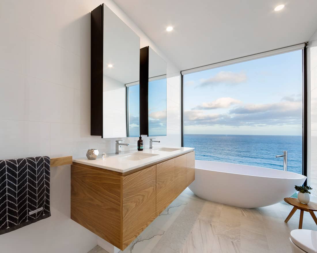 Bathroom with ocean views