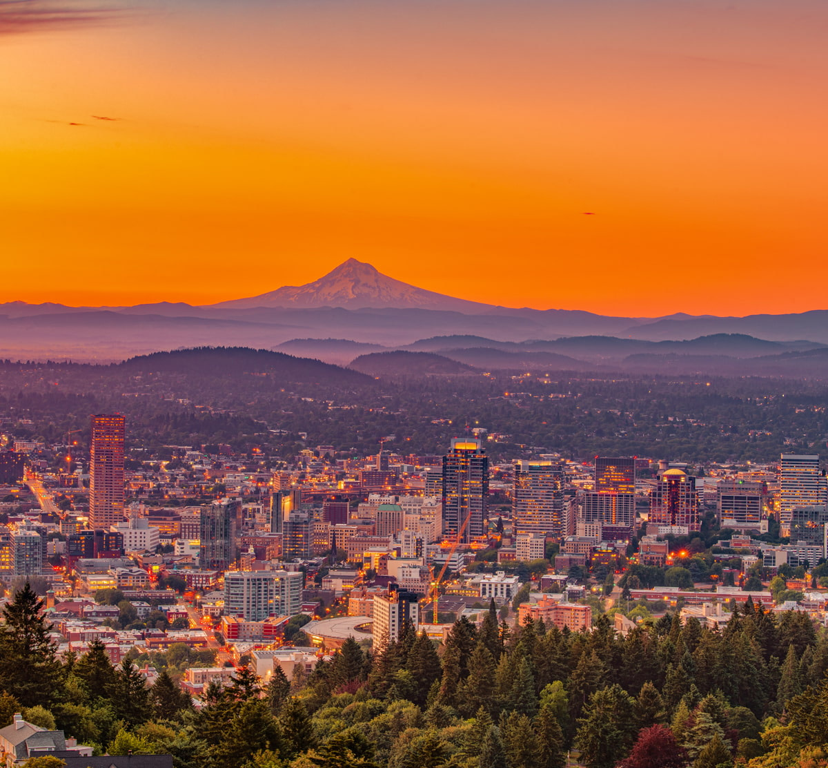 Portland with Mount Hood in the background