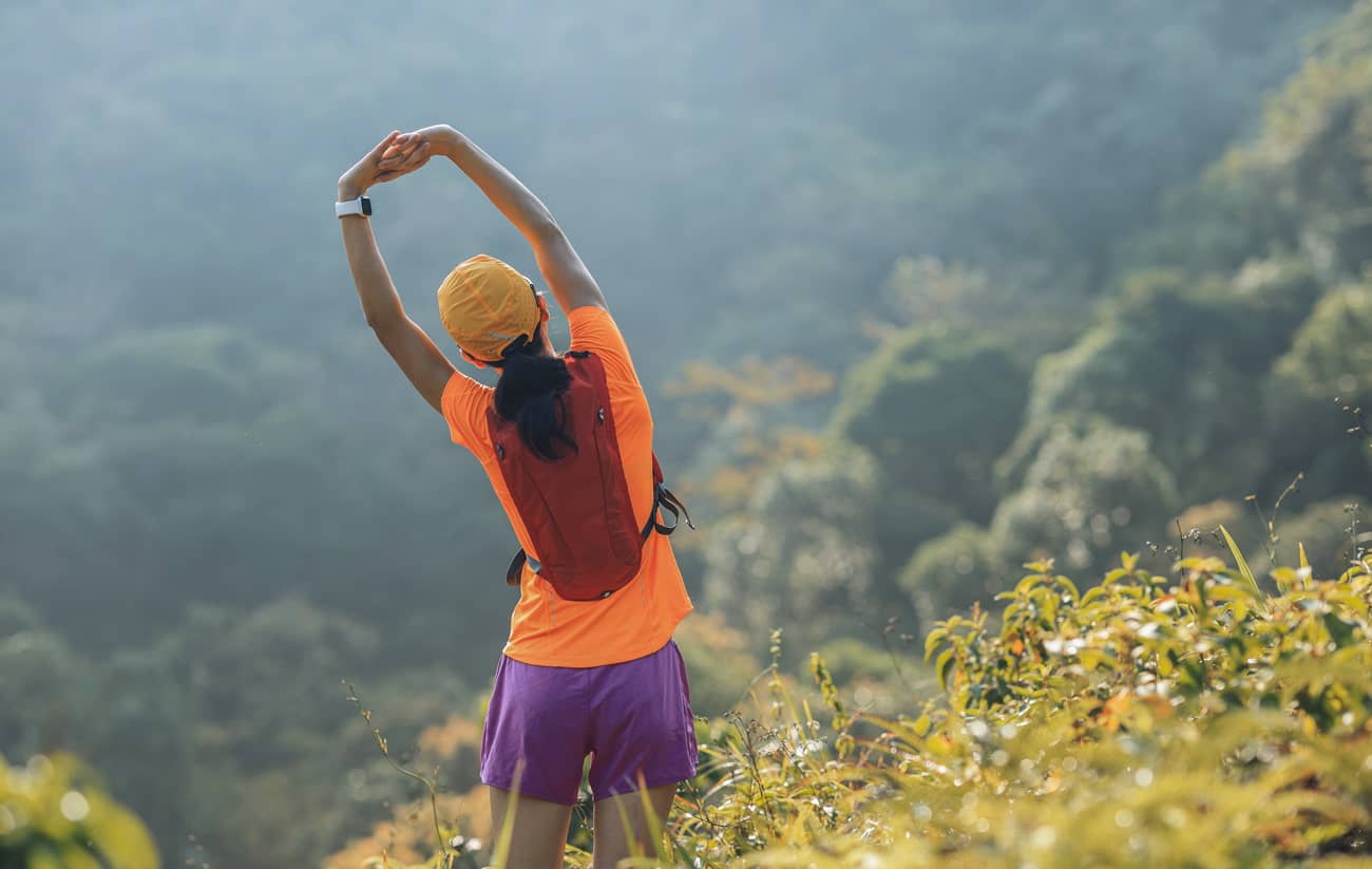 Backpacker stretching