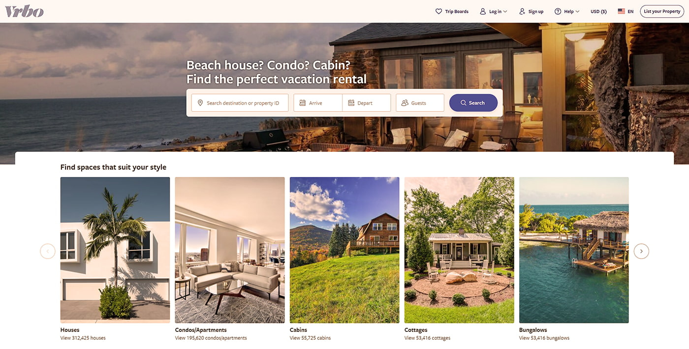 Vrbo  Book your vacation rentals: beach houses, cabins, condos & more