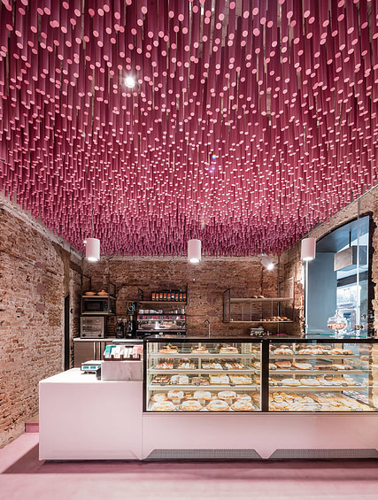 Pink bakery in Spain
