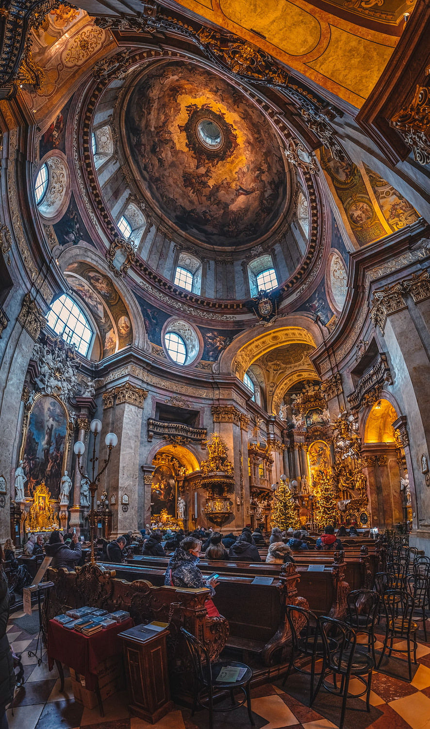 Baroque art inside this church in Vienna