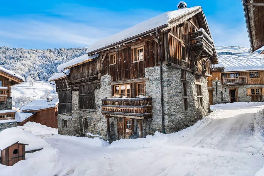 Chalet with rustic wood stone exterior