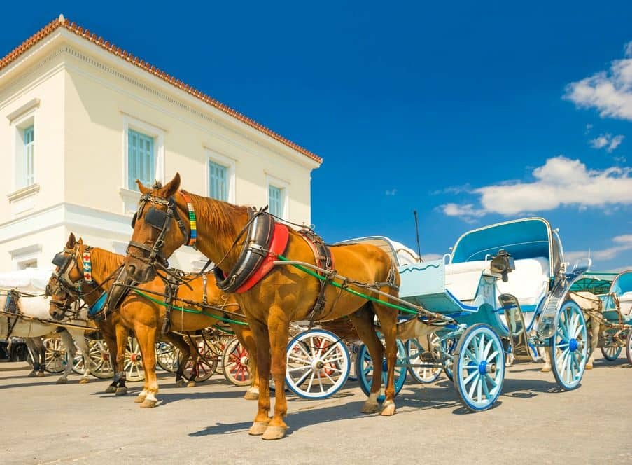 Horse drawn taxis on Spetses Island