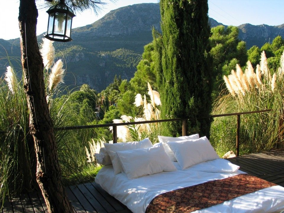 romantic bed outside