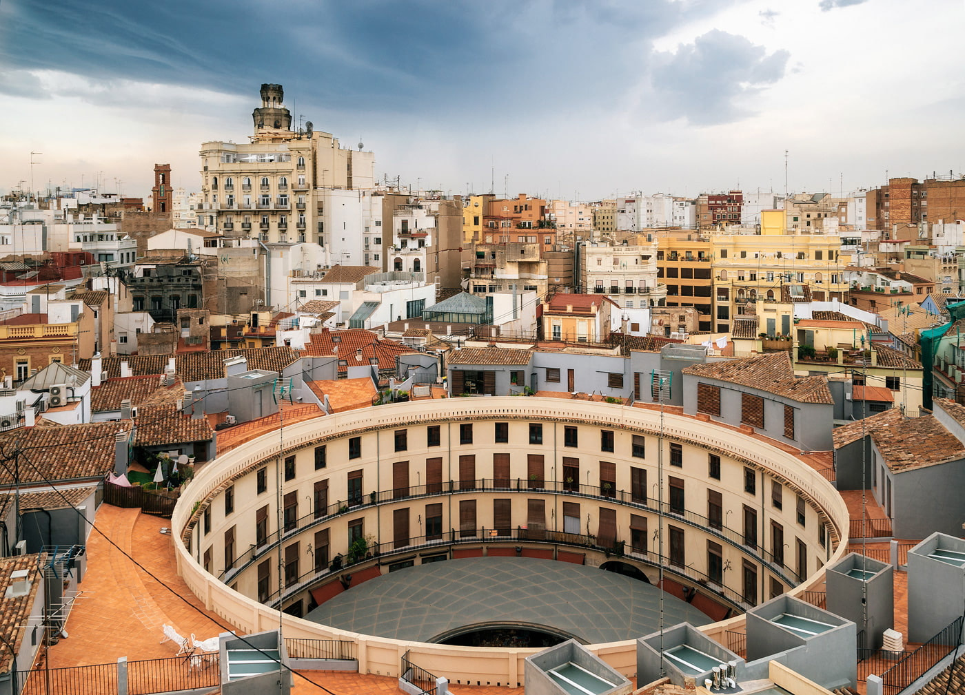 Aerial view of Plaza Redonda in Valencia