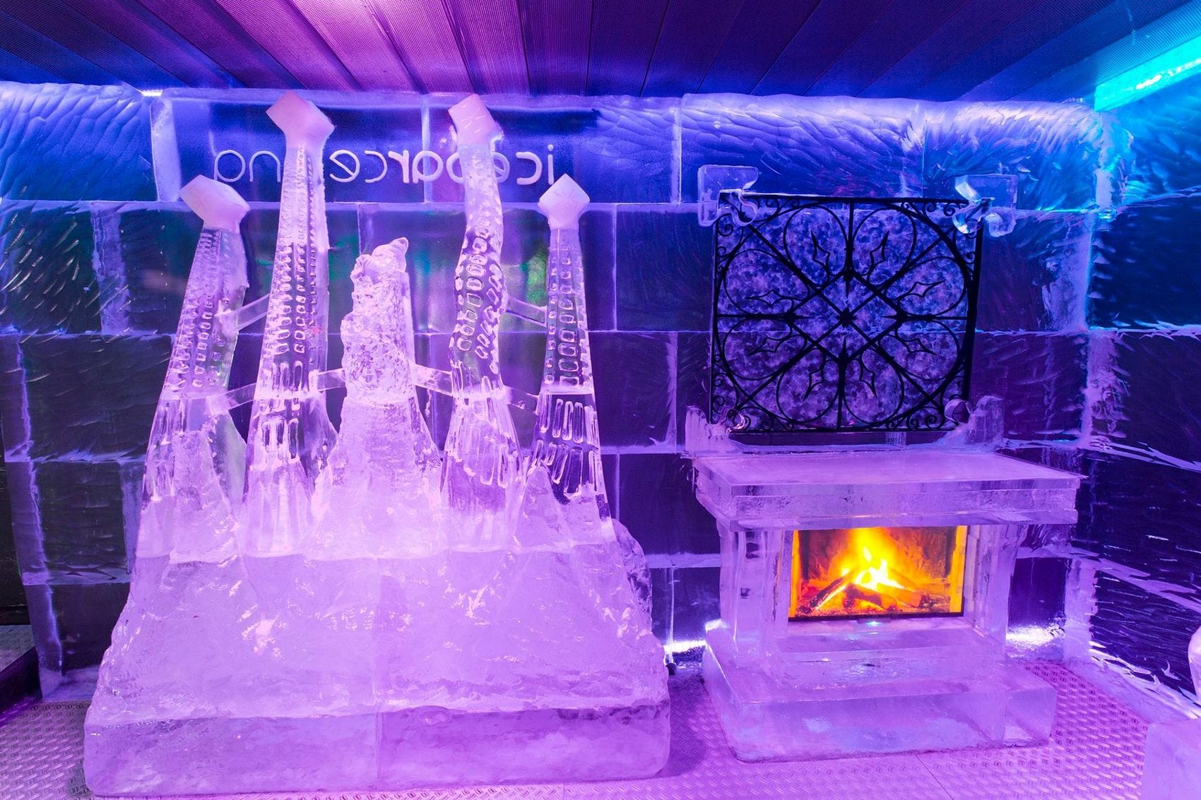 Ice bar with fireplace