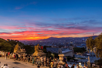 Sunset in Barcelona, seen from Montjuic hill